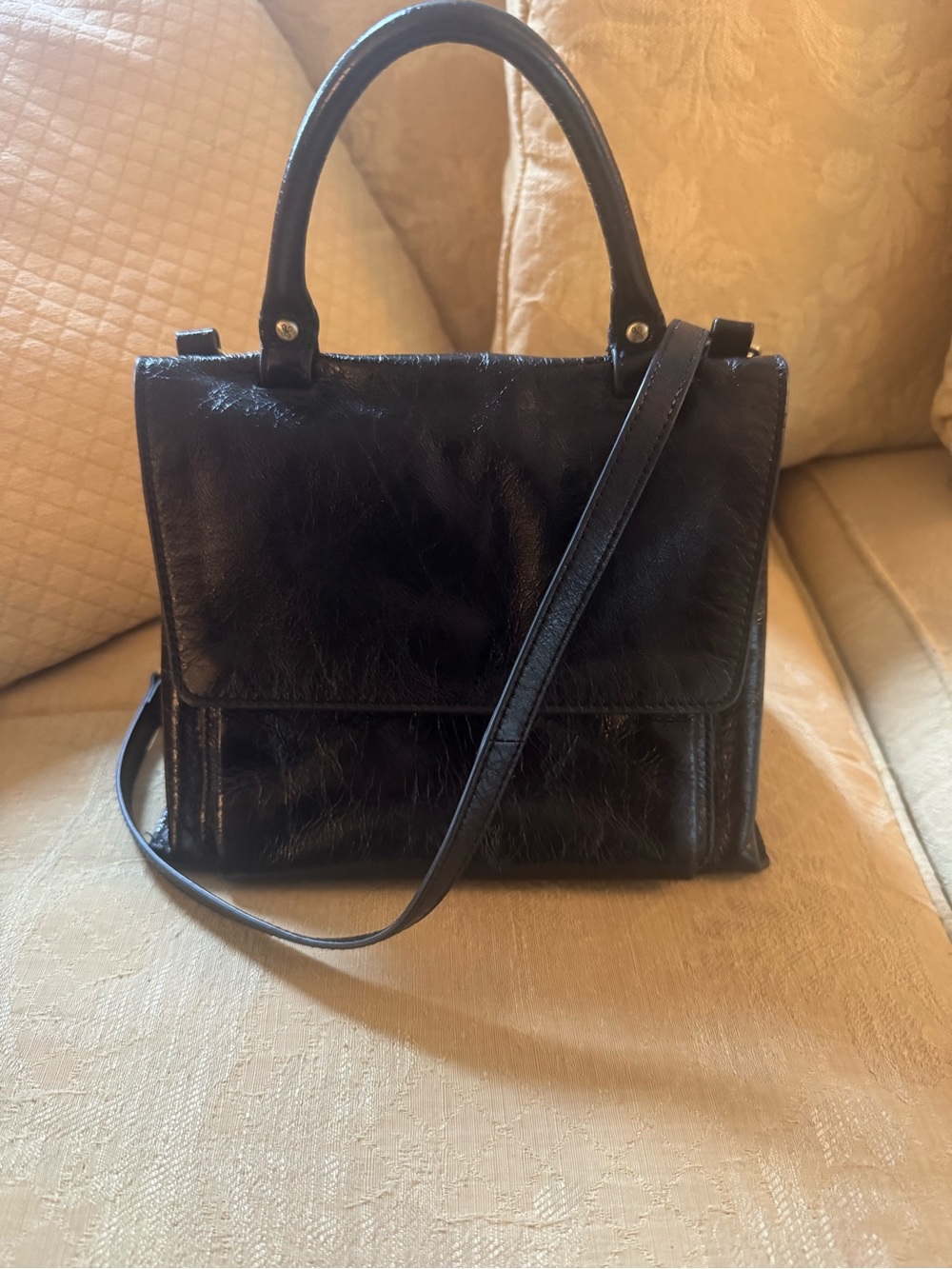 HOBO Black Leather Satchel with Top Handle and Crossbody Strap